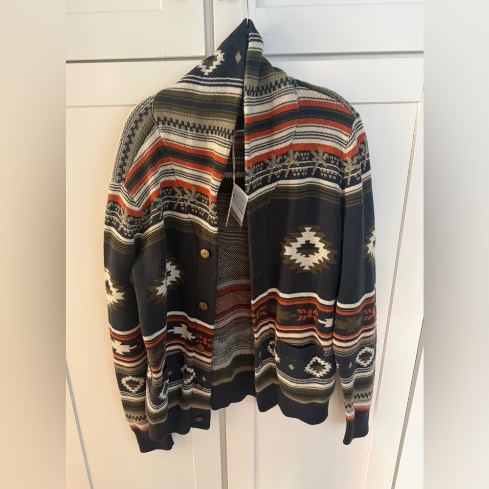 Faherty Men's Cardigan - Black, Red, White, Brown